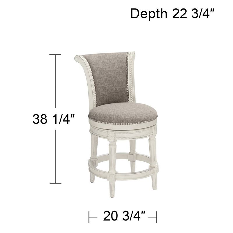 55 Downing Street Oliver Wood Swivel Bar Stool White 24 1/2" High Traditional Scroll Pewter Round Cushion with Backrest Footrest for Kitchen Counter, 4 of 10