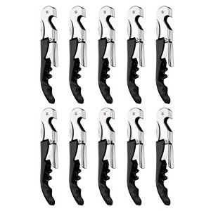 Unique Bargains Double Hinged Wine Bottle Openers with Foil Cutter 5" 10 Pcs Black - 1 of 4