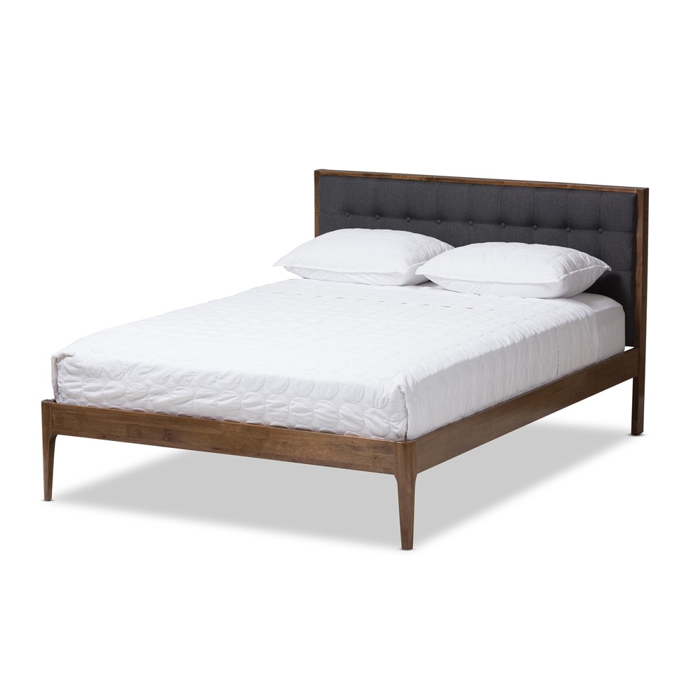 Photos - Bed Frame King Jupiter Mid Tufted Platform Bed Gray - Baxton Studio