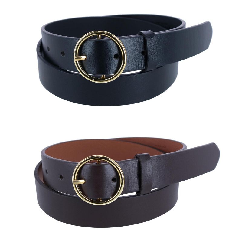 CTM Women's Thick Rounded Buckle Belt (Pack of 2), 1 of 2
