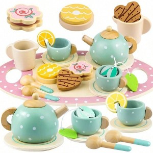 Wooden Tea Set, Pretend Play Kitchen Accessories, Princess Tea Time Toy,features and charming design - 1 of 3