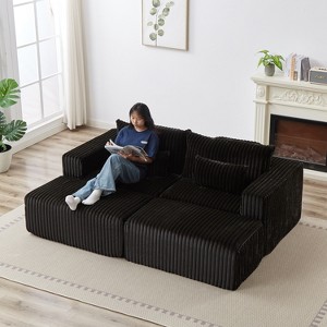 KWPZQEB 87" Sectional Lounge Chaise, Cloud Plush Loveseat, Corduroy Upholstered Boneless Sofa Bed with Deep Seat & 2 Pillows, No Assembly Required - 1 of 4