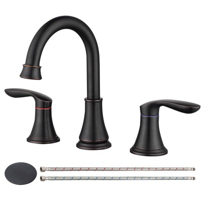 Munora 2-Handle 8-Inch Widespread Bathroom Sink Faucet, Oil-Rubbed Bronze with 360° Swivel Spout and Pop-Up Drain