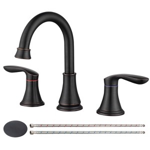 Munora 2-Handle 8-Inch Widespread Bathroom Sink Faucet, Oil-Rubbed Bronze with 360° Swivel Spout and Pop-Up Drain - 1 of 4