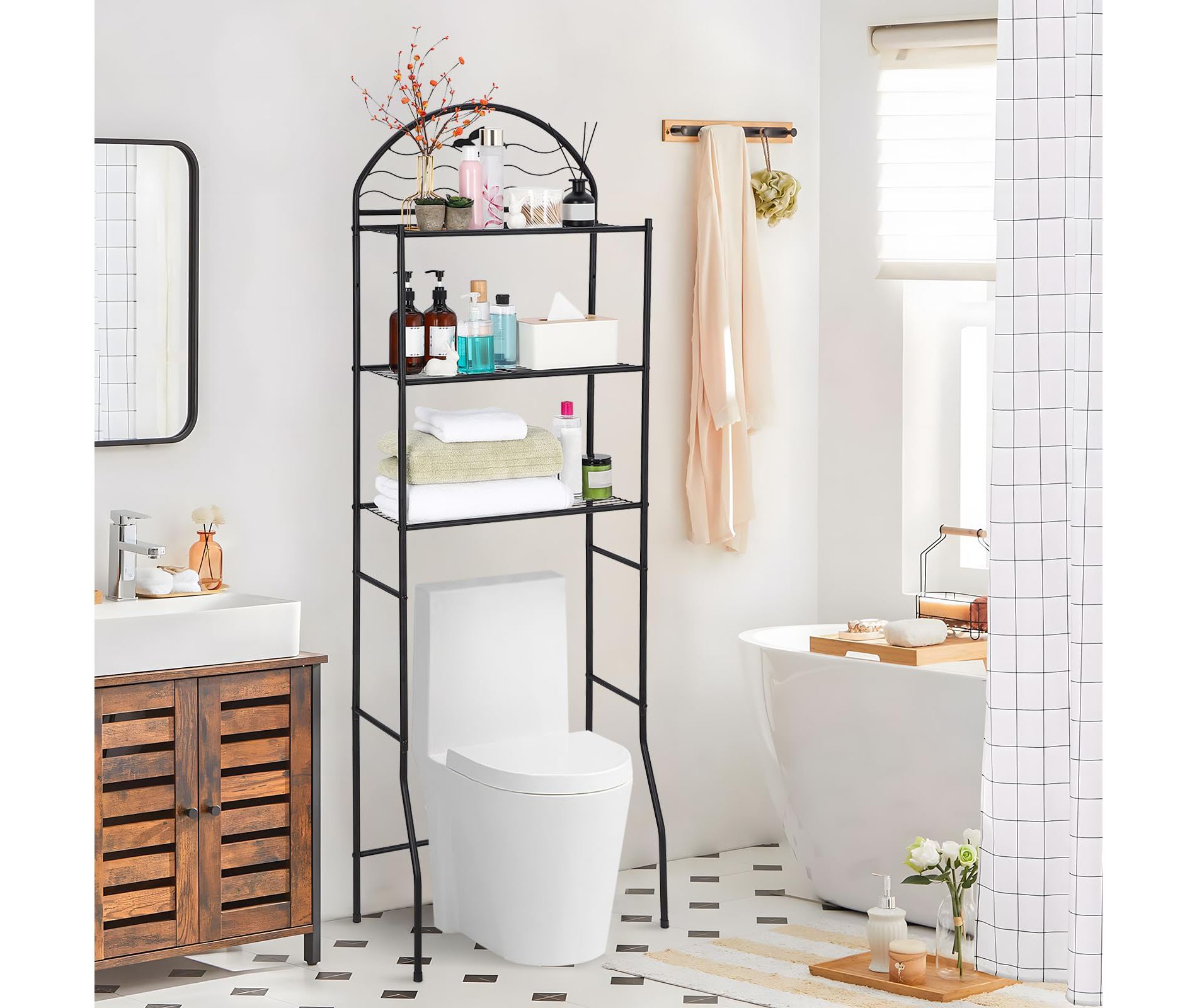 Bathroom Shelf, Over Toilet Storage 3 Tier - Heavy Duty Metal Organizer Racks for Small Spaces Apartments, Space Saving Above Toilet