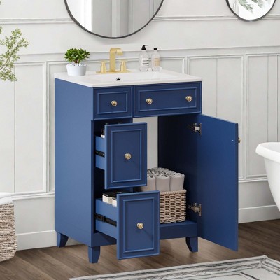 NicBex 24" Bathroom Vanity with Sink, Morden Bathroom Cabinet Storage with 2 Spacious Drawers and 1 Cabinet for Bathroom, Blue