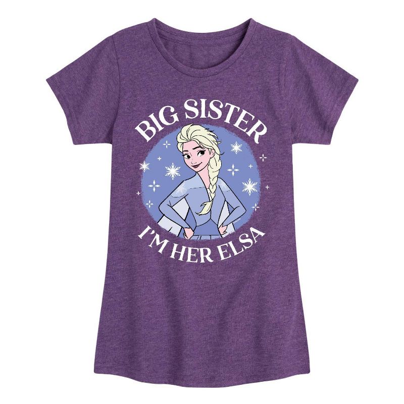 Girls' Frozen Big Sister Elsa Short Sleeve Graphic T-Shirt - Heather Purple, 1 of 2