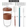 Itopfox 2 Pack Reusable Boba Cup with Lids & Straws, Wide Mouth Glass Cups for Bubble Tea, Smoothies, Iced Coffee, Includes Straws & Cleaning Brush - 2 of 4
