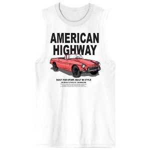 Car Fanatic American Highway Crew Neck Sleeveless Men's White Tank Top - 1 of 3