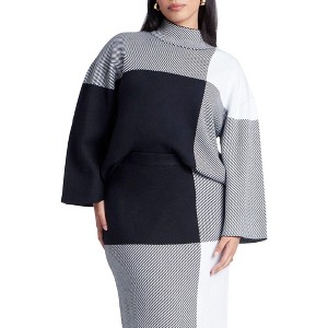 ELOQUII Women's Plus Size Mock Neck Intarsia Sweater - 1 of 4