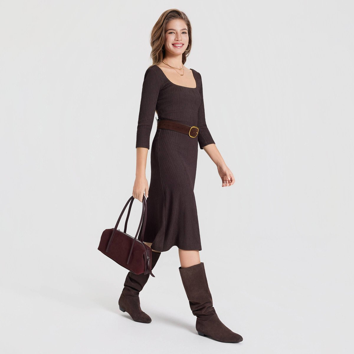 Женские платья A New Day Women's 3/4 Sleeve Textured Tunic Dress - A New Day™ Brown S — фото 5