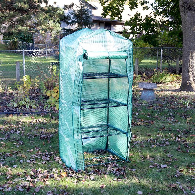 Sunnydaze Outdoor Portable Growing Rack 4-Tier Greenhouse with Roll-Up Door - 4 Shelves - Green, 3 of 12