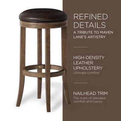 Walnut Swivel Backless Saddle Style Bar Stool with Leather Seat