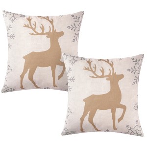 Christmas Decoration Pillow Covers 18 x18 Set of 4 Farmhouse Decorative Throw Pillows for Home Deer Rustic Xmas Tree Pillow Cases for Sofa Couch - 1 of 4