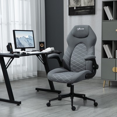 Vinsetto High Back Office Chair with Flip Up Armrests, Swivel Computer Chair with Adjustable Height and Tilt Function, Dark Gray