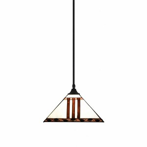 Toltec Lighting Any 1 - Light Pendant in  Matte Black with 14" Purple & Metal Leaf Art Glass Shade - 1 of 1