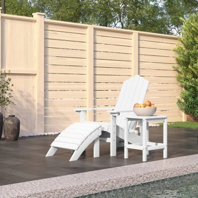 vidaXL Patio Adirondack Chair with Footstool and Table Set - Low-Maintenance, Weather-Resistant HDPE Outdoor Furniture - Comfortable Design, White