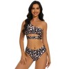 Women's 2025 Summer High Waisted Bikini Set One Shoulder Sleeveless Swimsuits 2 Piece Cutout Crop Top Beach Bathing Suit Solid Tummy Control Swimwear - 2 of 4