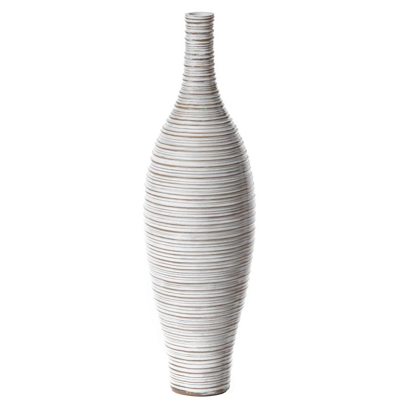 Uniquewise White Floor Vase, Ribbed Design, Modern Elegant Home Decoration, Tall Ceramic Vases, Contemporary Living Room Accent, Sophisticated Decor, 3 of 6