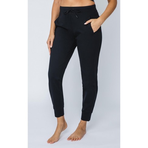 Buy OLIOMES Women's Jogger Pants High Waisted Double Tummy Control Yoga  Leggings with Pockets Drawstring Lounge Pant, Black, Medium at