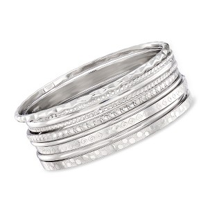 Ross-Simons Italian Sterling Silver Jewelry Set: 7 Assorted Texture Bangle Bracelets - 1 of 4