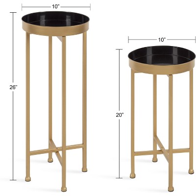 Elegant Gold and Black Round Metal Mirrored Tray Table Set