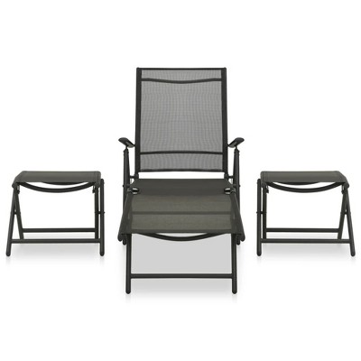 vidaXL Garden Lounge Set Black Aluminum, Textilene Standard Foldable - Black