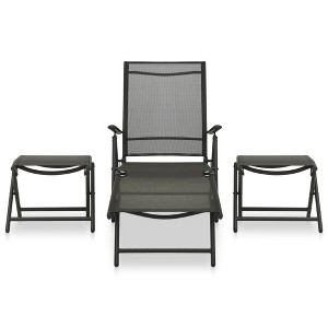 vidaXL Garden Lounge Set Black Aluminum, Textilene Standard Foldable - Black - 1 of 4