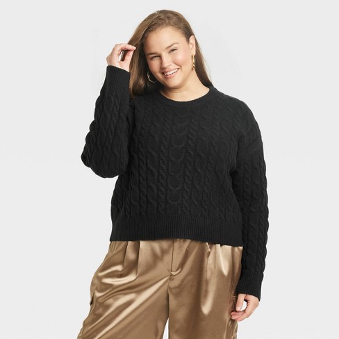 Plus size black crew neck online sweater