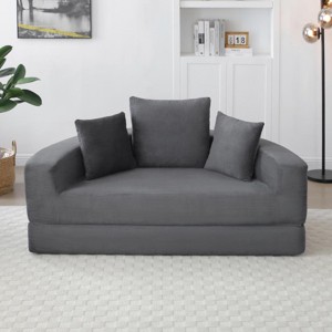 78.8" Beige Modern Convertible Corduroy Sofa Bed with Pillows, Armless Foldable Floor Futon for Living Room or Apartment-3irtyhousy - 1 of 4