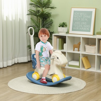 INFURNIC Baby Walkers 4 in 1 Rocking Horse for Toddles 2-5 Years, Detachable Push Handle Balance Board, Kids Riding Horse, Blue, 29.50"*13.00"*31.90"