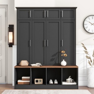Sapphtopaz Hall Tree with Bench&Shoe Storage Multi-functional Coat Rack with Hooks&Open Storage of Shoes Bench for Entryway,Hallway - 1 of 4