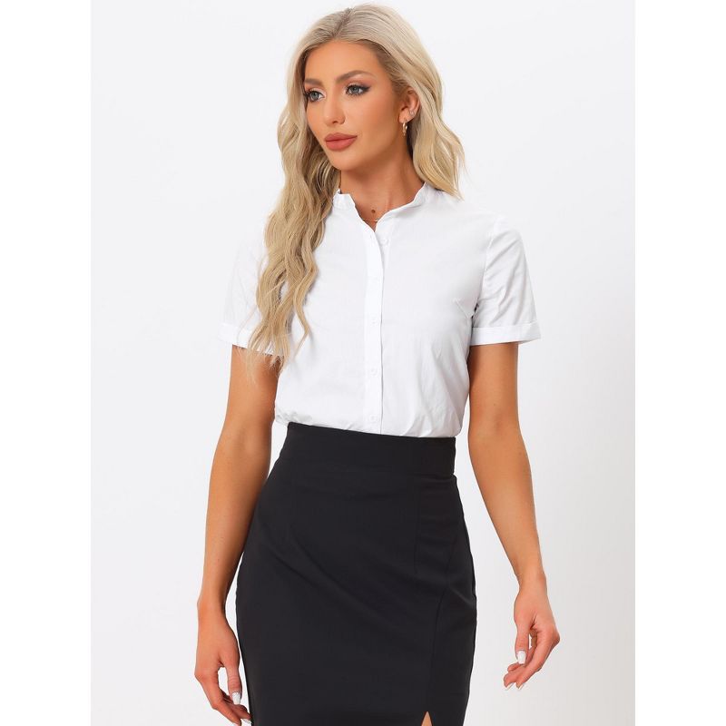 Allegra K Women's Stand Collar Short Sleeve Office Work Shirt Button Down Bodysuits, 4 of 6
