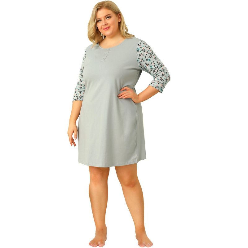 Agnes Orinda Women's Plus Size Cute Floral 3/4 Sleeve Floral Print Nightgowns, 3 of 7