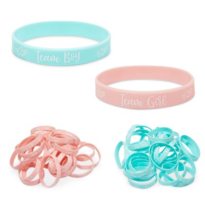 Sparkle and Bash 60 Pack Gender Reveal Party Favor Bracelets, Team Boy or Girl (Silicone)