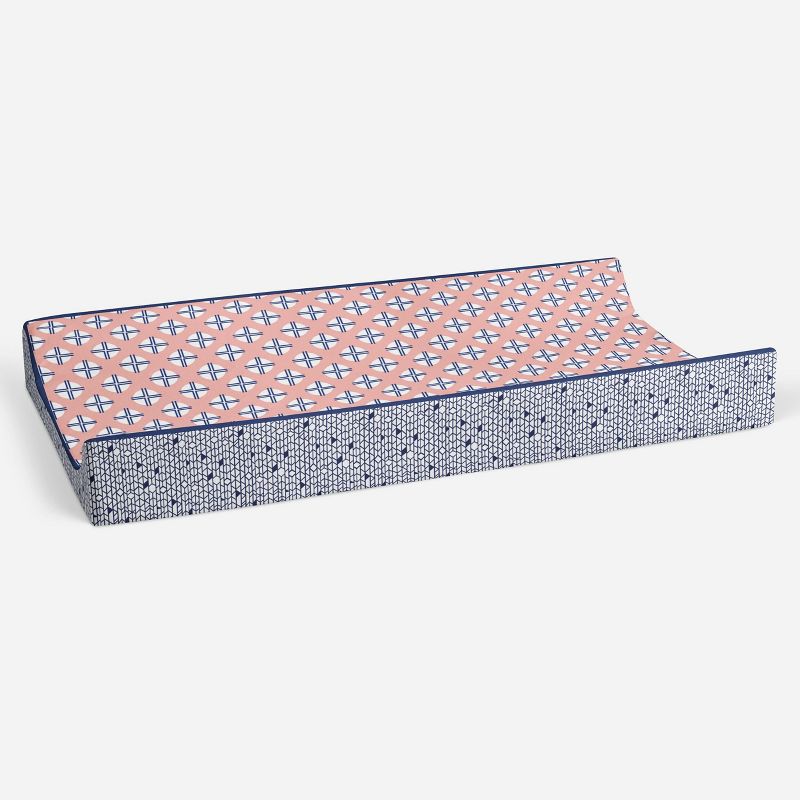 Bacati - Olivia Printed Dot/Cross Coral/Navy Quilted Changing Pad Cover, 3 of 10