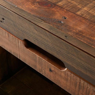 Rustic Industrial Pine Nightstand with Metal Accents, Light Brown