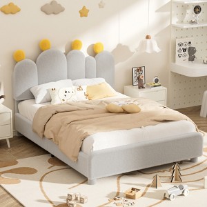 Docred Boucle bed frame Child Wood Upholstered Bed Frame with Adjustable Headboard Standard Crib Size Toddler Fabric Modern Platform Bed - 1 of 4