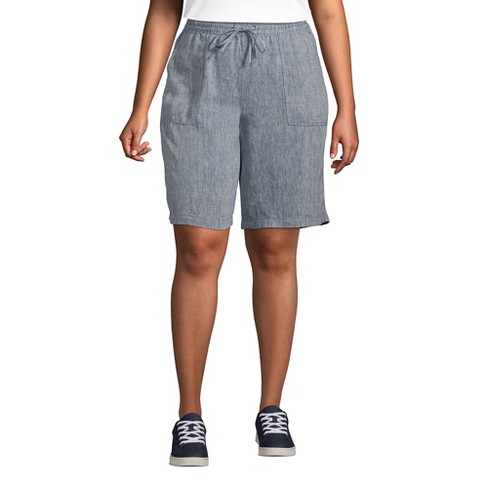 Lands' End Women's Plus Size High Rise Pull On Elastic Waist 10 Linen Bermuda  Shorts - 24w - Indigo Linen : Target