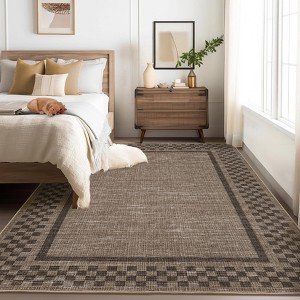 2x6FT Modern Washable Area Rug for Living Room, Bordered Print Floor Rug with Non Slip Backing, Low Pile Stain Resistant Indoor Carpet for Dorm - 1 of 4