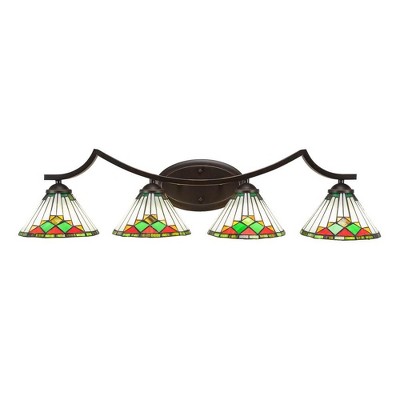 Toltec Lighting Zilo 4 - Light Vanity in  Dark Granite with 7" Green Sunray Art Glass Shade