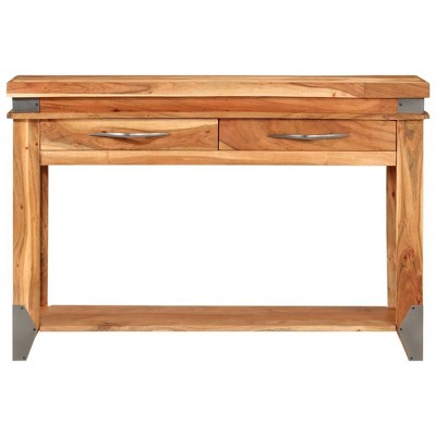 vidaXL Nightstand Storage Cabinet Bedside Table with Drawer Solid Wood Acacia - 43.3" x 13.4" x 29.1"