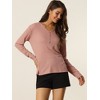 INSPIRE CHIC Womens Casual V Neck Ribbed Pullover Long Sleeve Sleepwear Tops - 2 of 4