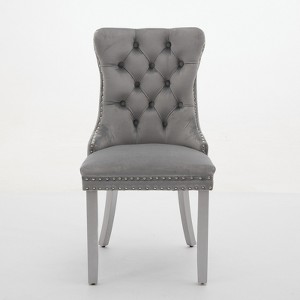Gulches 2-Piece Dining Chairs - Light Gray Velvet Upholstered, High Back Tufted Solid Wood Legs with Nailhead Trim, Modern High-End Dining Seats - 1 of 4