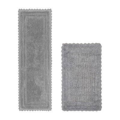 Lilly Crochet Collection 100% Cotton Tufted Reversible 2-Piece Bath Rug Set – Super Absorbent, Machine Washable Bathroom Mats with Crochet Pattern