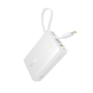 Baseus 10000mAh PicoGo Ultra-Slim Power Bank with Built-in USB-C Cable 45W - White - 1 of 3