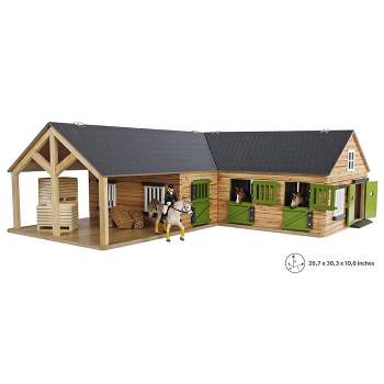 Universal Hobbies 1/24 Kids Globe Wooden Horse Stable with 4 Boxes, Storage and Wash Box, 610211