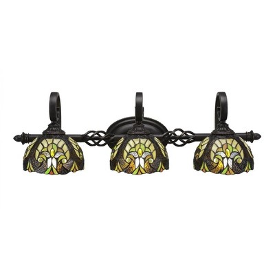 Toltec Lighting Elegante 3 - Light Vanity in  Dark Granite with 7" Ivory Cypress Art Glass Shade