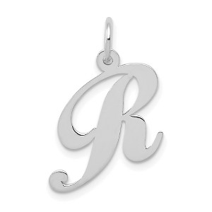 Black Bow Jewelry 14k White Gold, Ella Collection Medium Fancy Script Initial R Pendant - 1 of 4
