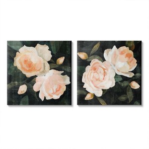 Stupell Industries Country Rose Garden Pink Green Nature Flower Painting Gallery Wrapped Canvas Wall Art 2pc Set, 17 x 17 - 1 of 3